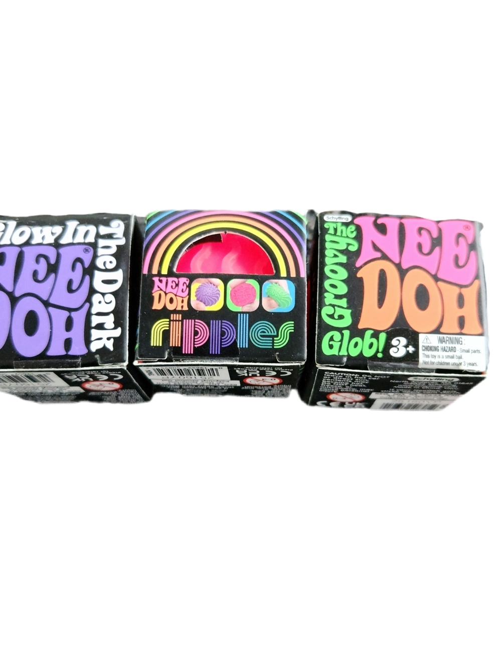 NEW 3 Pack Teenie Needoh Squishies Ripples, Glow In The Dark, Groovy Glob